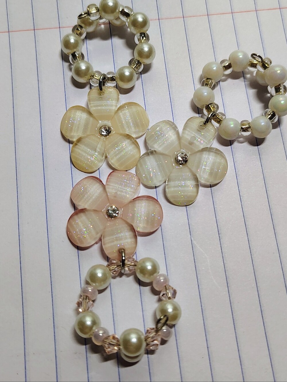 Handmade Pearl & Shell Flower Wine Glass Charms- Cream and Light Pink